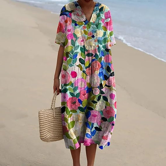 Kailani - Colorful Flowing Spring Dress With Floral Design