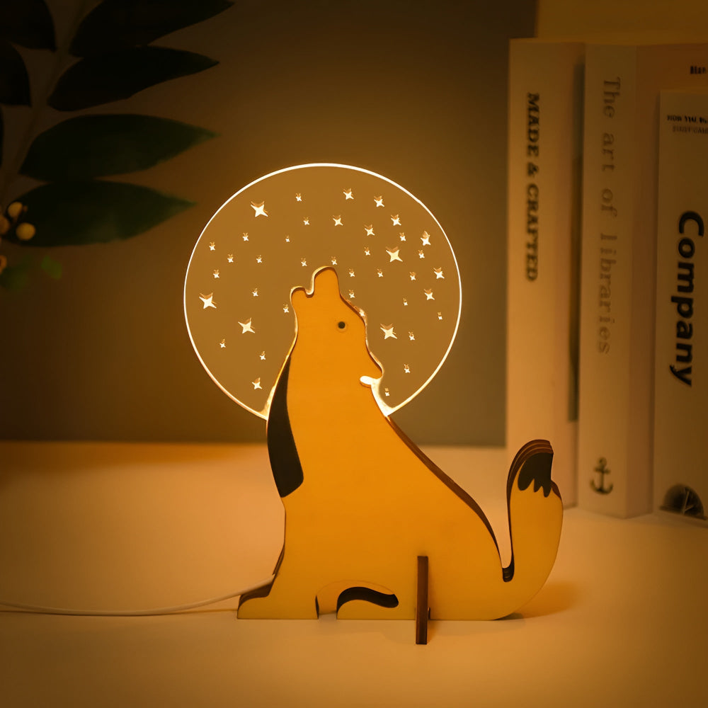 Benchora - Wooden Animal Table Lamp For Kids Room LED Light