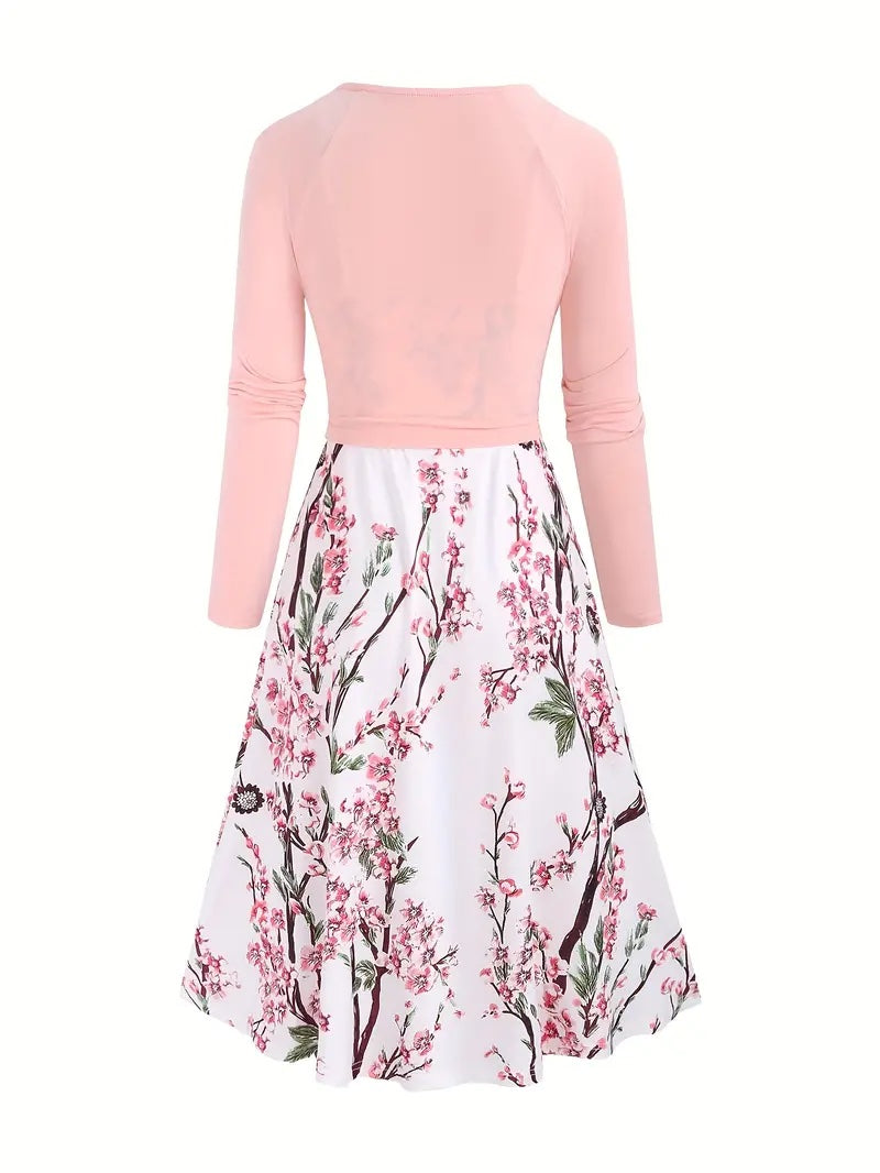 Arabesque - Elegant Women's 2-Piece Dress with Floral Design and V-Neck