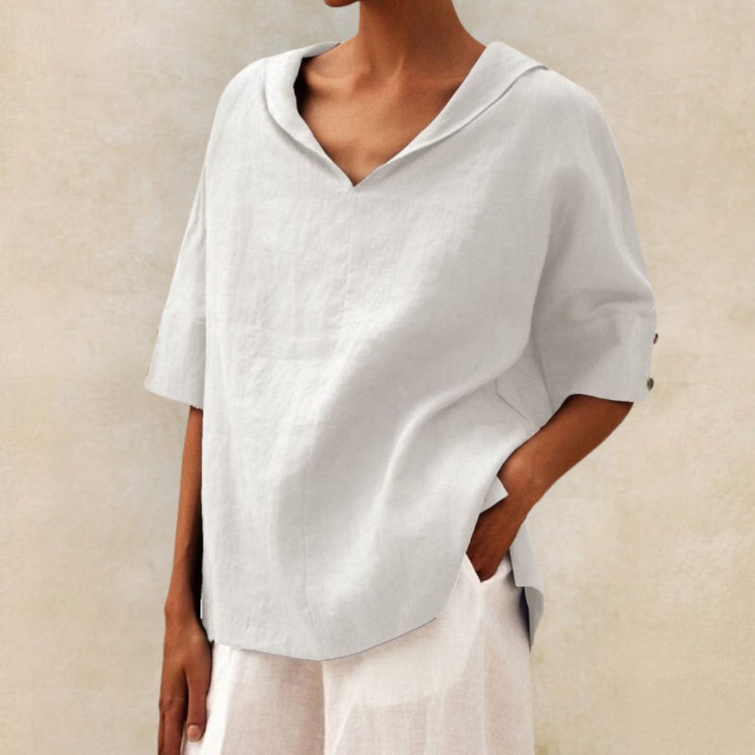 Mandy - Women's V-Neck Casual Linen Shirt for Effortless Style