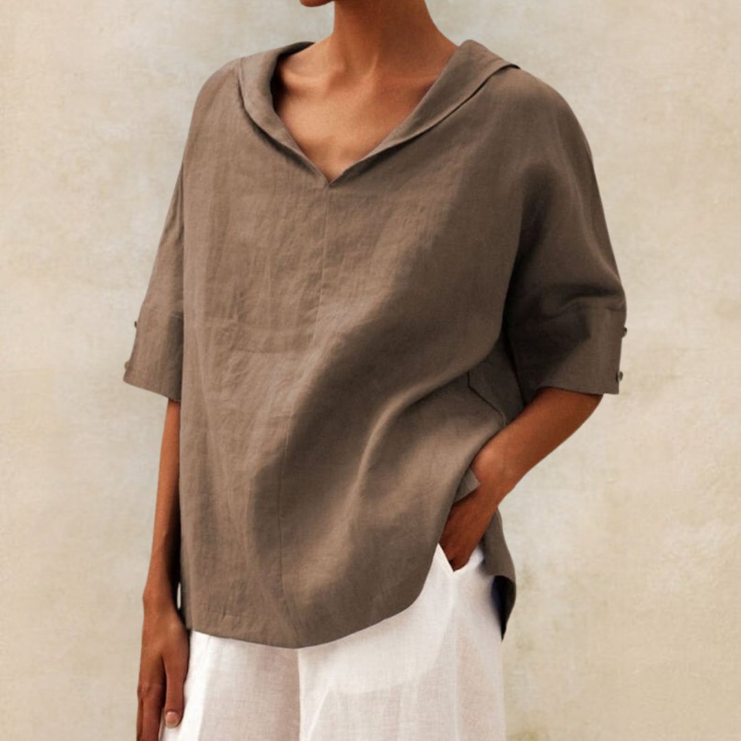 Mandy - Women's V-Neck Casual Linen Shirt for Effortless Style