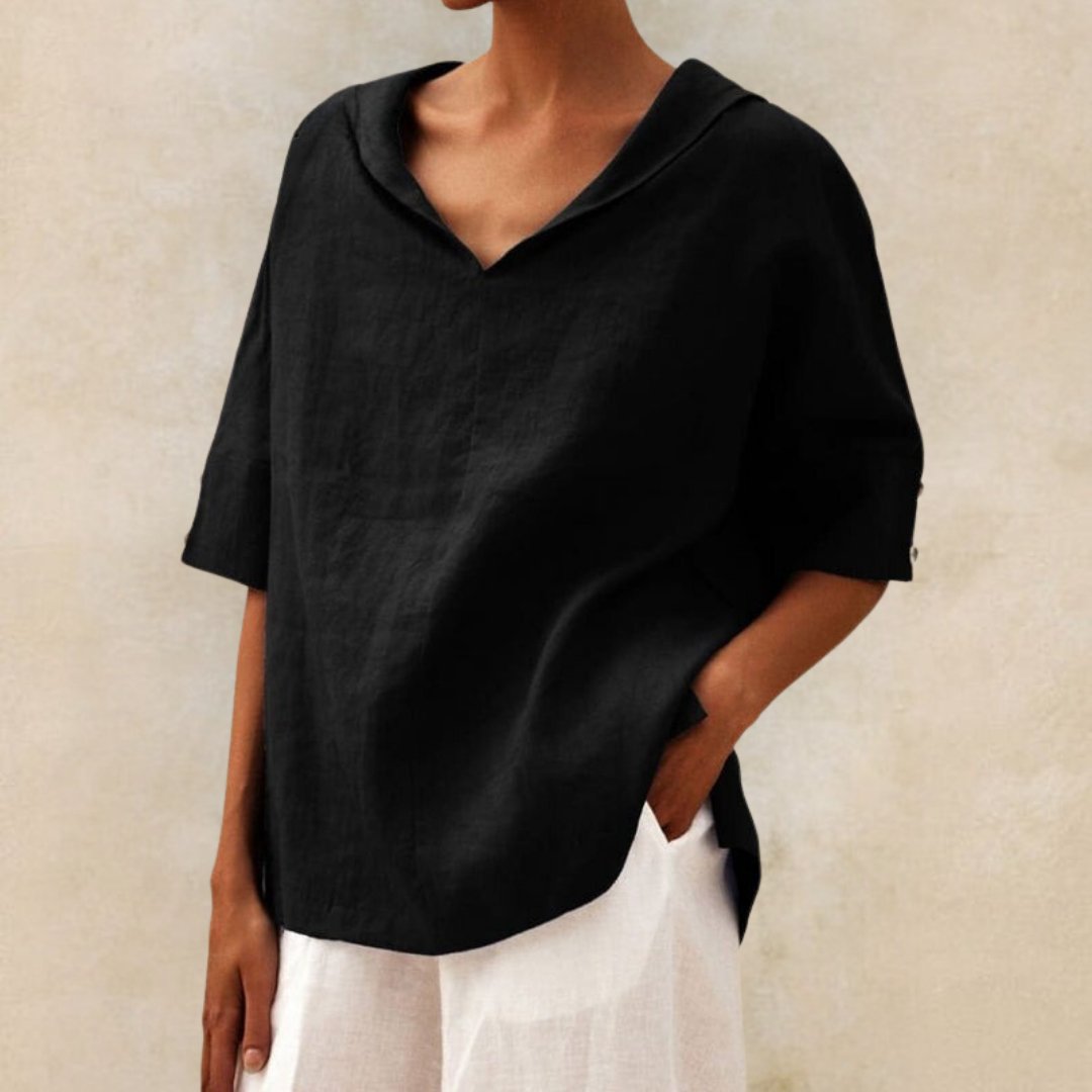 Mandy - Women's V-Neck Casual Linen Shirt for Effortless Style