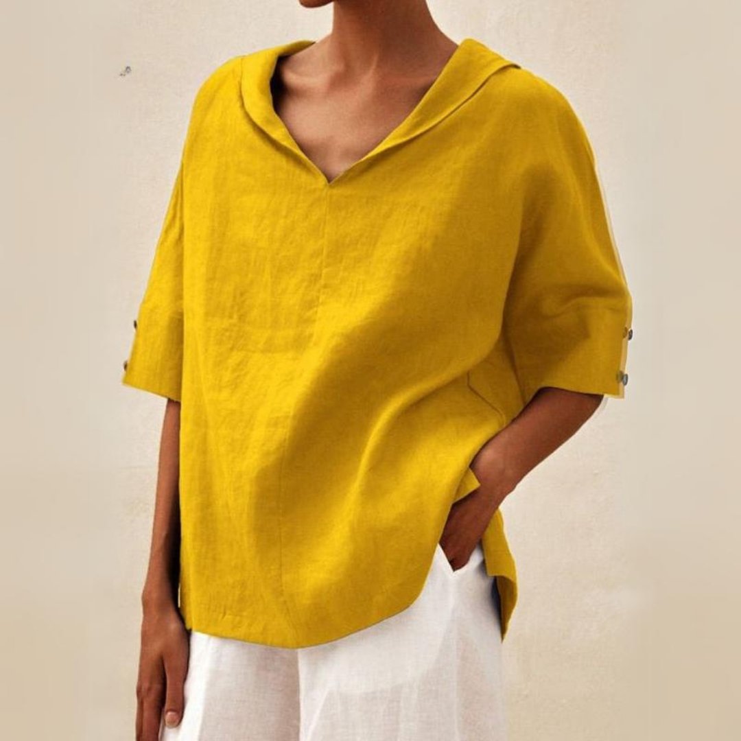 Mandy - Women's V-Neck Casual Linen Shirt for Effortless Style