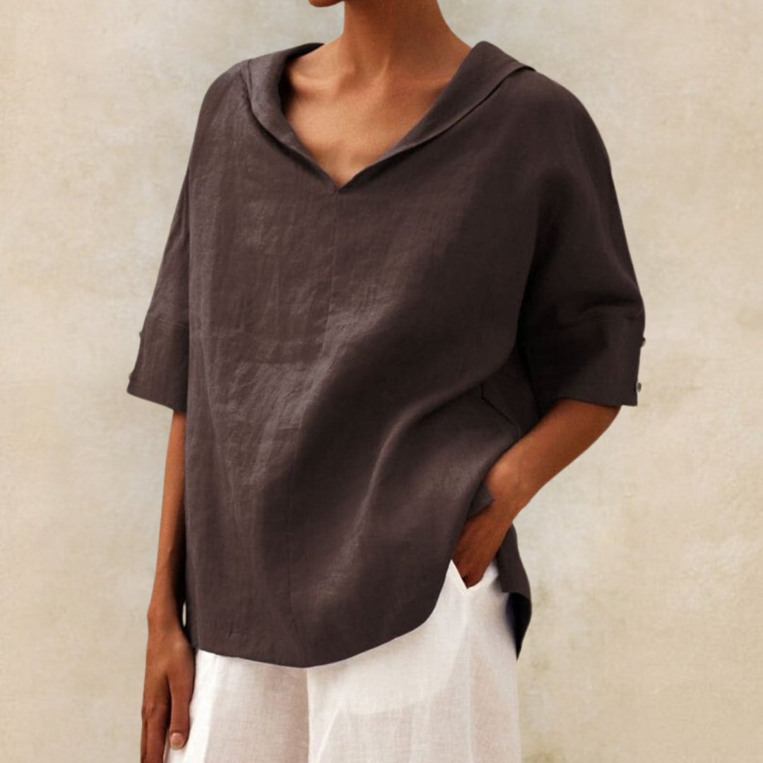 Mandy - Women's V-Neck Casual Linen Shirt for Effortless Style