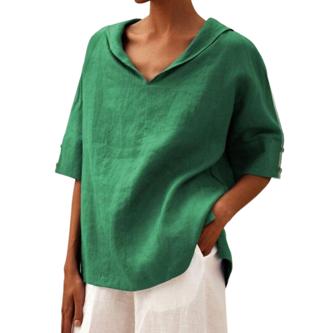 Mandy - Women's V-Neck Casual Linen Shirt for Effortless Style