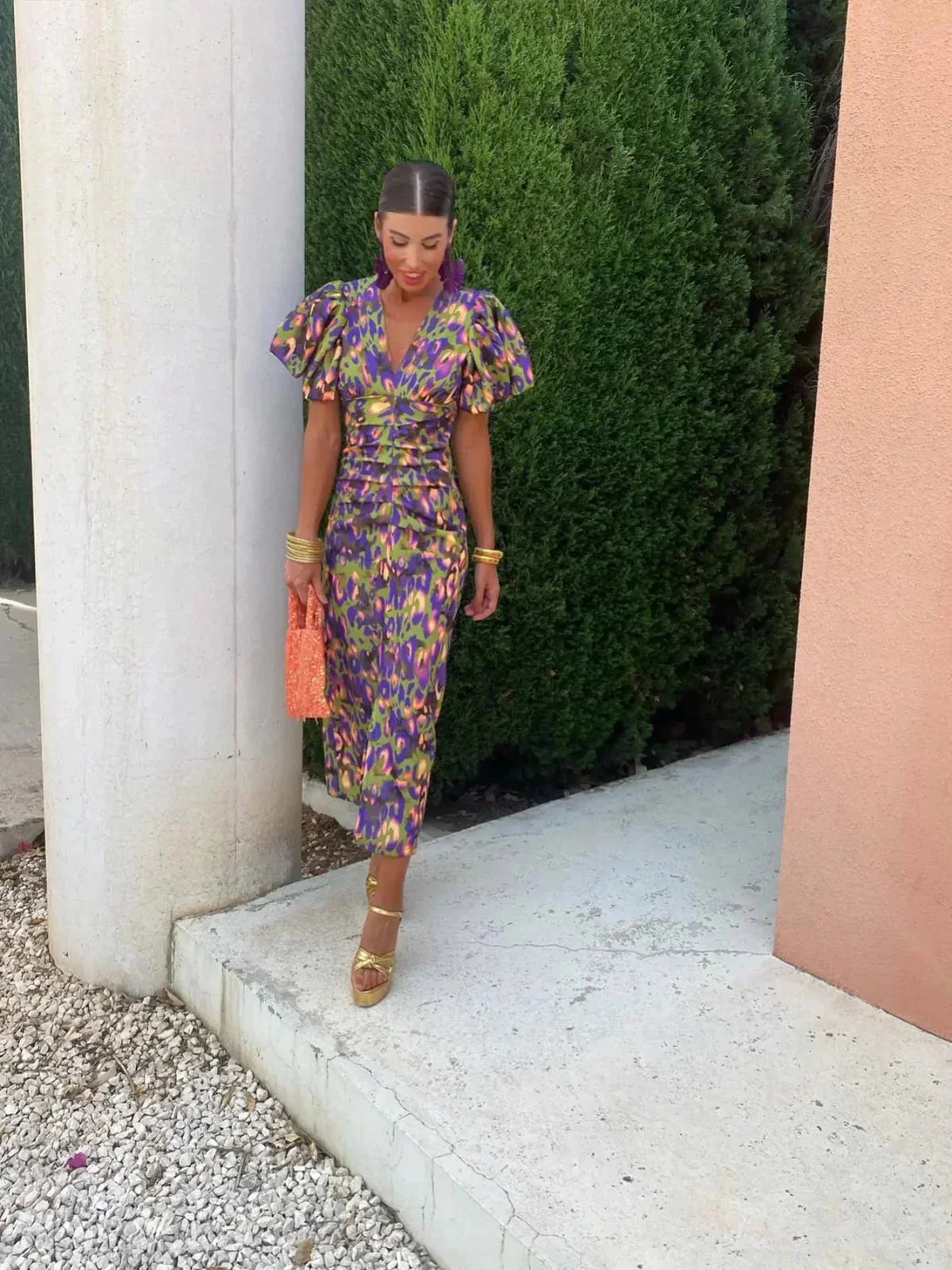 Jackie - Women's Elegant Puff Sleeve Printed Dress for Special Occasions