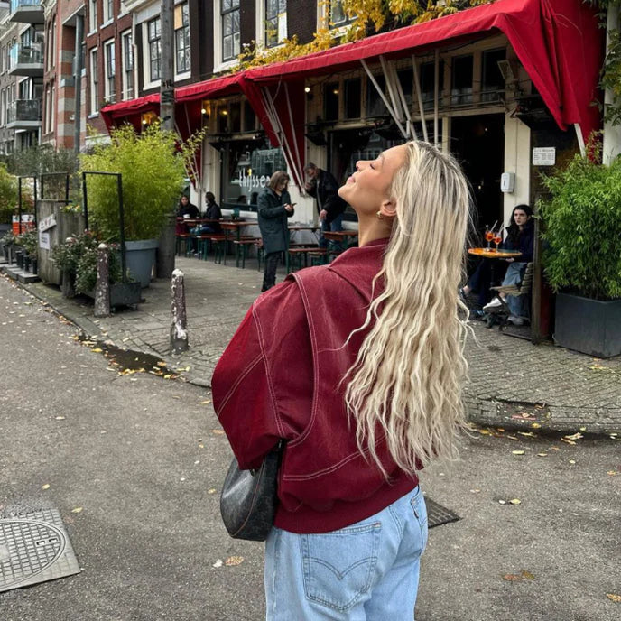 Isabel - Trendy Red Oversized Leather Jacket for Bold Fashion Statements