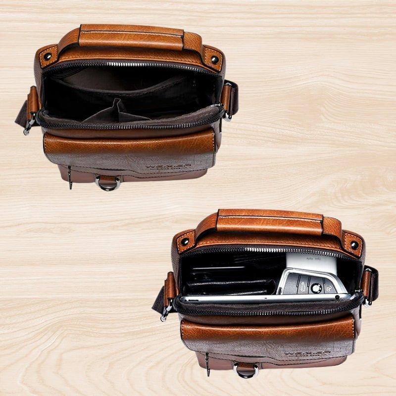 Frescovia - LuxeLeather Brown Leather Shoulder Bag With Front Pockets