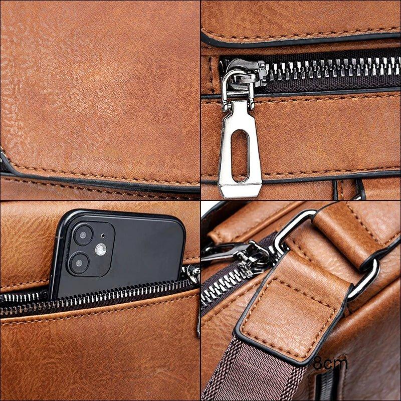 Frescovia - LuxeLeather Brown Leather Shoulder Bag With Front Pockets