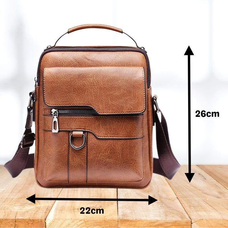 Frescovia - LuxeLeather Brown Leather Shoulder Bag With Front Pockets