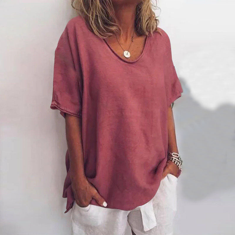 Beatrice - Comfortable Loose Blouse for Women with V-neck and Short Sleeves