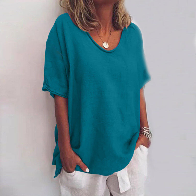Beatrice - Comfortable Loose Blouse for Women with V-neck and Short Sleeves