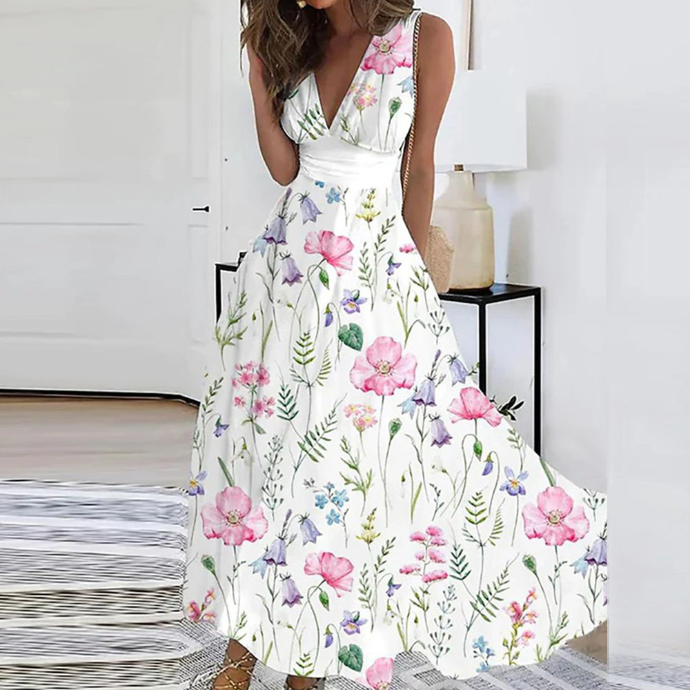 Melina - Light and Playful Floral V-Neck Dress for Sunny Days