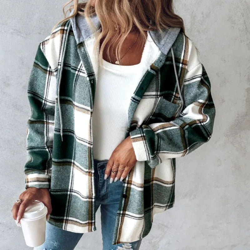 Ayla - Plaid Fall Jacket For Women With Hooded Lining