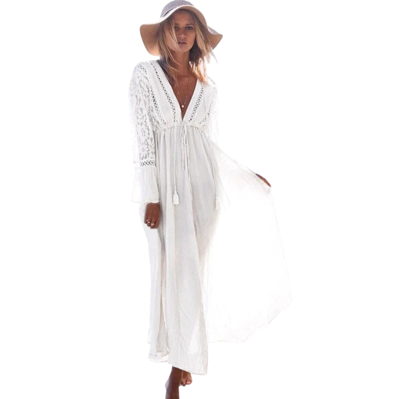 Kaia - Chic Women's Boho Long Dress with Deep V-neck
