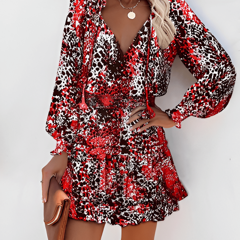 Saskia - Striking Chiffon Mini Dress with Vibrant Patterns