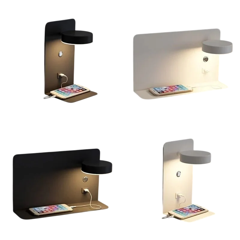 GlimmerRoot - Modern Wall Lamp with USB Charging Port and Soft Light