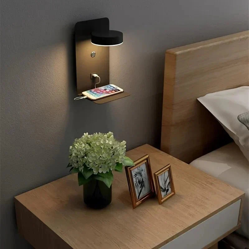 GlimmerRoot - Modern Wall Lamp with USB Charging Port and Soft Light