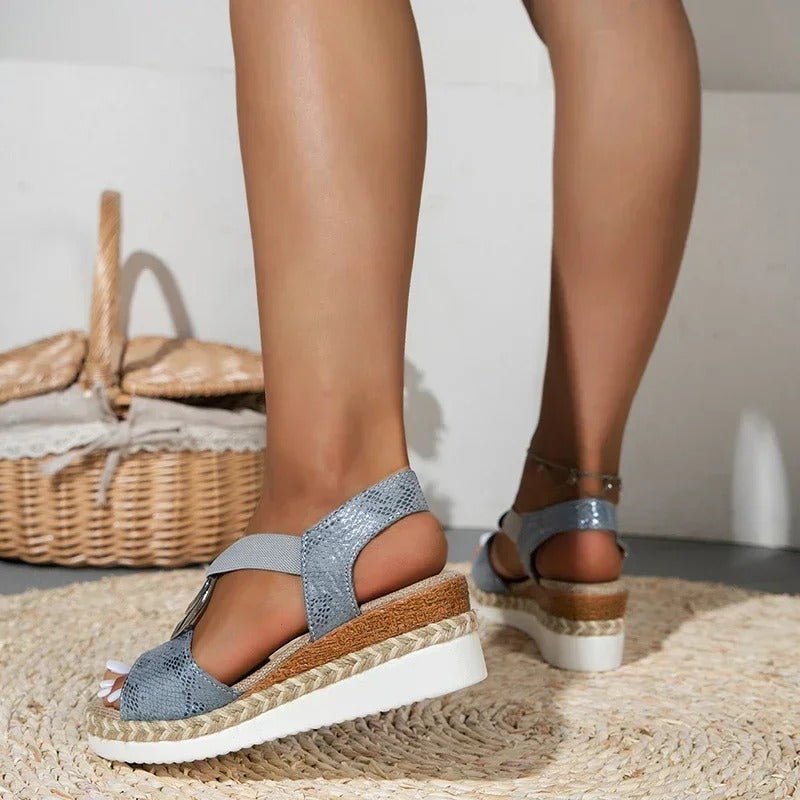 Rosaline - Stylish Wedge Sandals with Snake Print and Comfortable Design