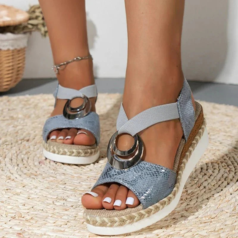 Rosaline - Stylish Wedge Sandals with Snake Print and Comfortable Design
