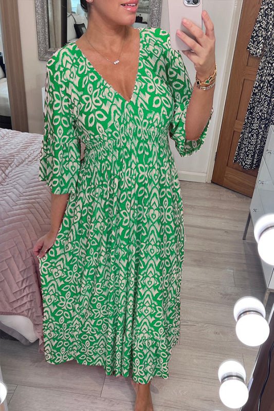 Annabel - Vibrant Printed V-Neck Dress for Effortless Style