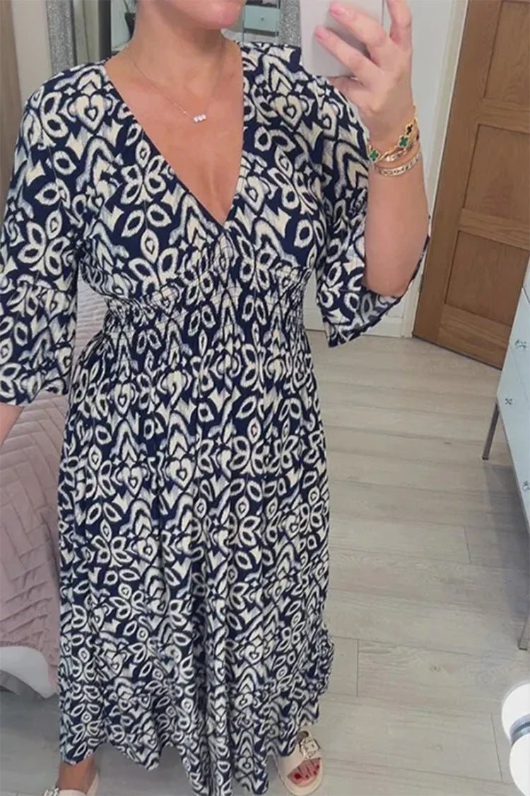 Annabel - Vibrant Printed V-Neck Dress for Effortless Style