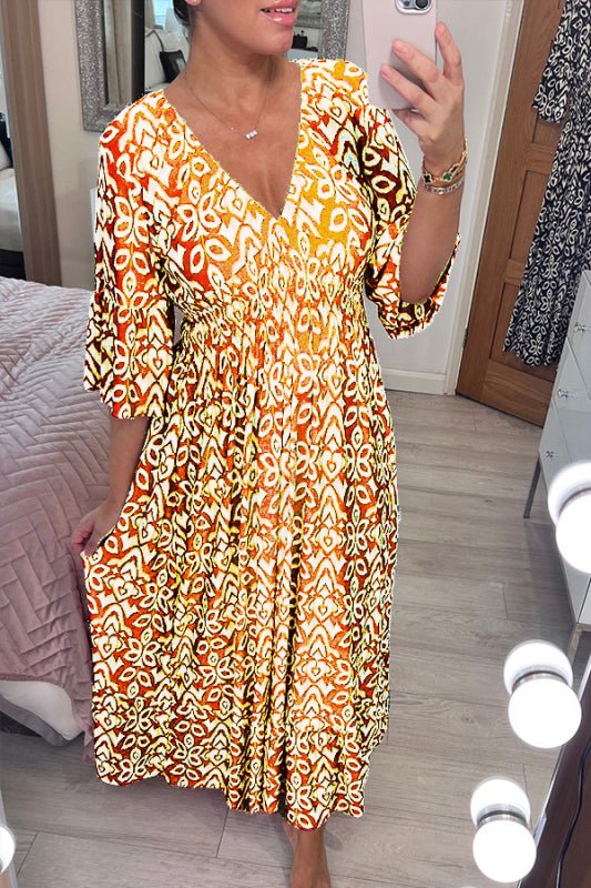 Annabel - Vibrant Printed V-Neck Dress for Effortless Style