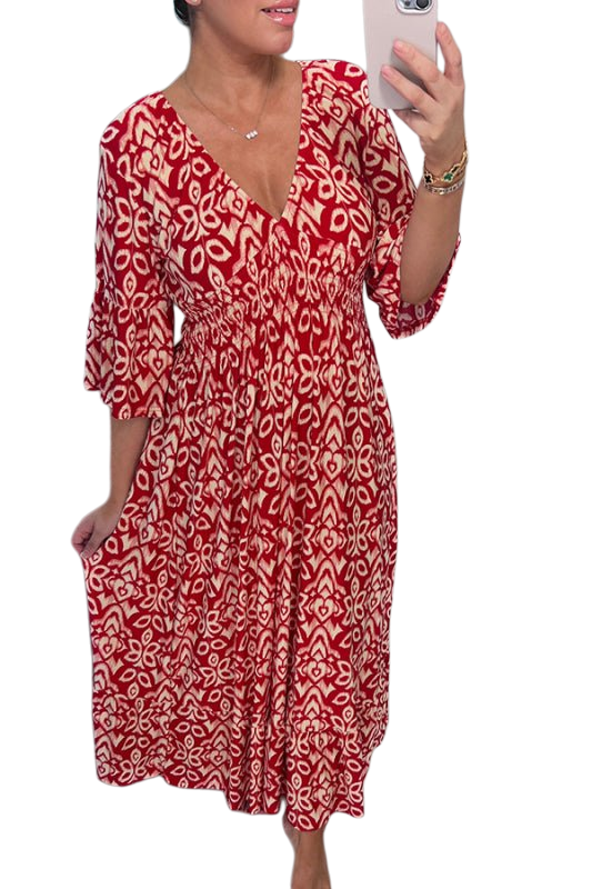 Annabel - Vibrant Printed V-Neck Dress for Effortless Style