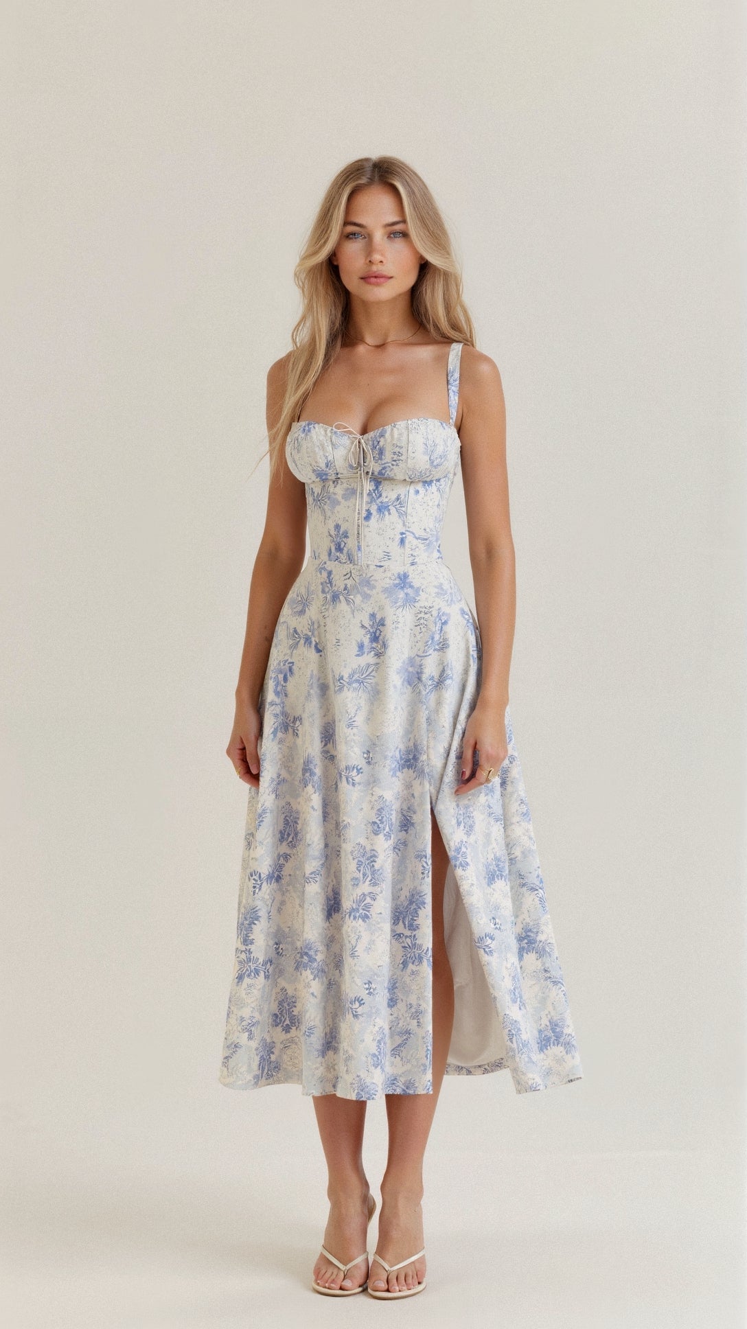 Vanessa - Elegant Corset Midi Dress with Flowing Skirt
