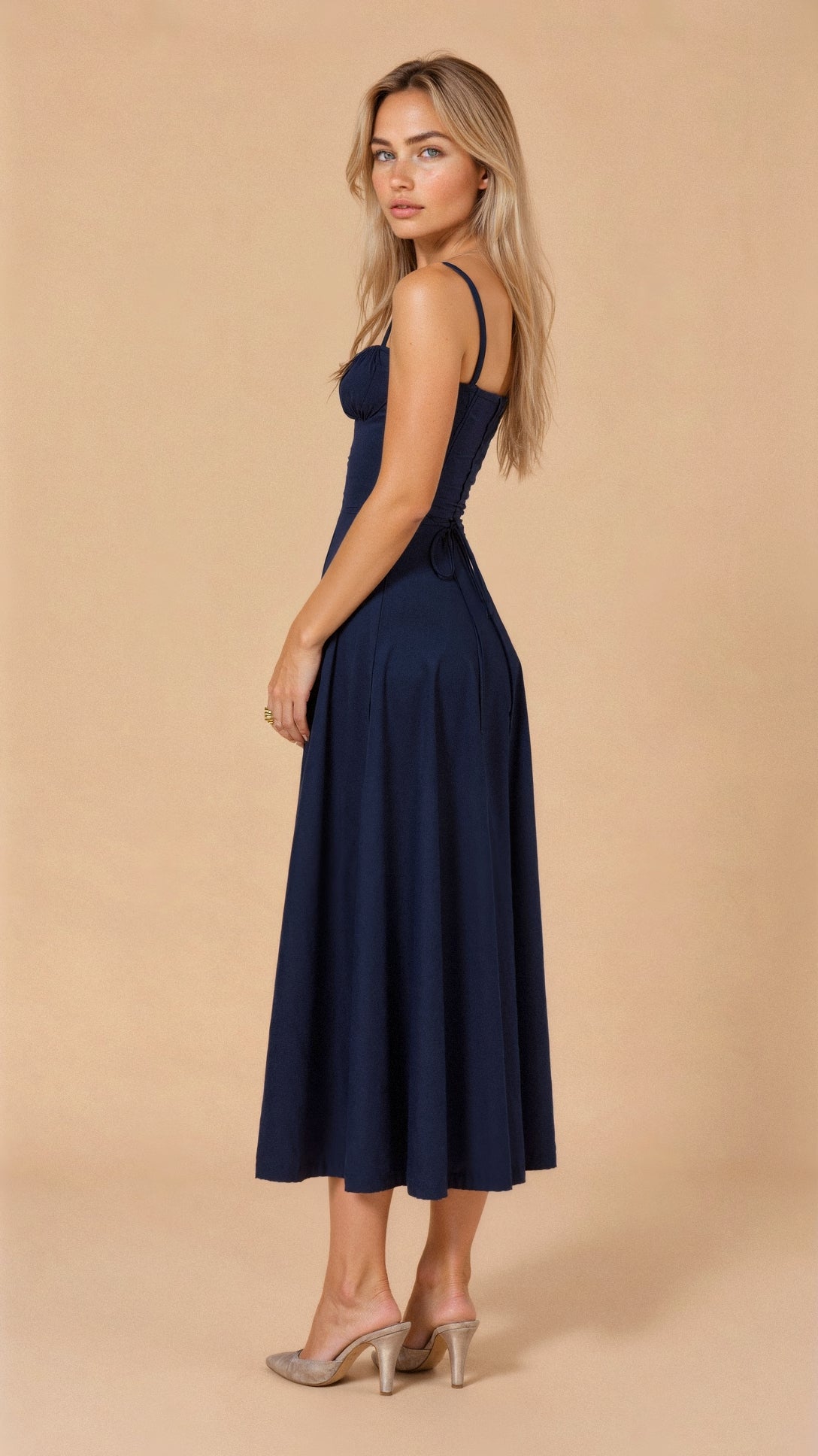 Vanessa - Elegant Corset Midi Dress with Flowing Skirt