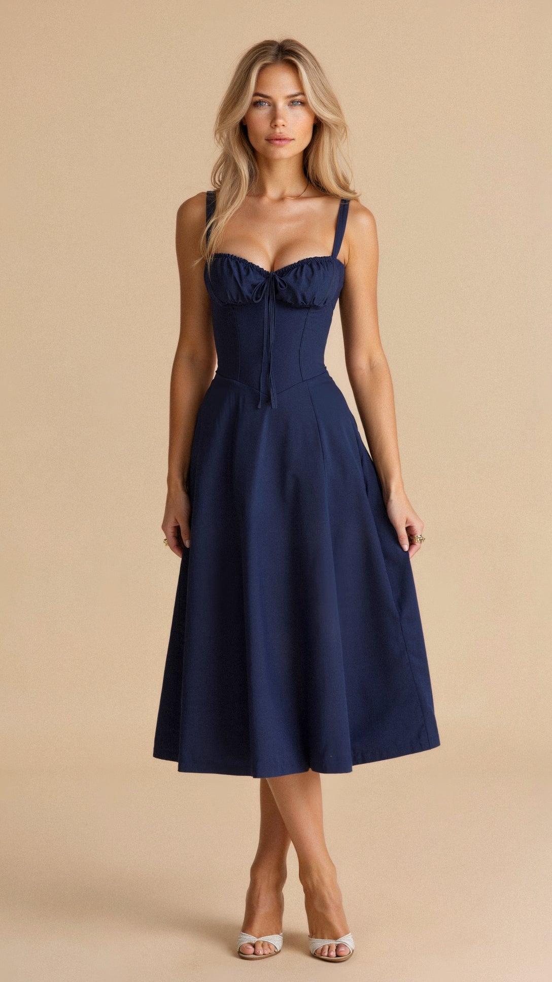 Vanessa - Elegant Corset Midi Dress with Flowing Skirt