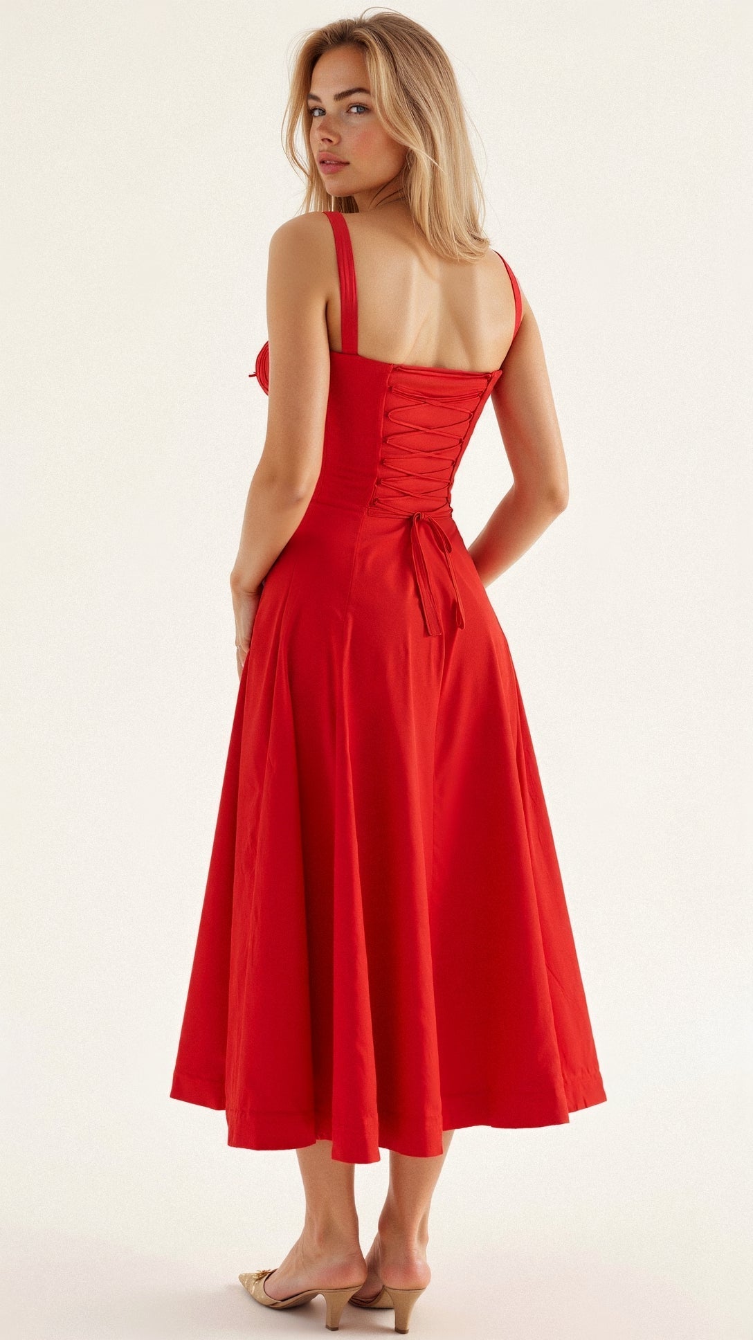 Vanessa - Elegant Corset Midi Dress with Flowing Skirt
