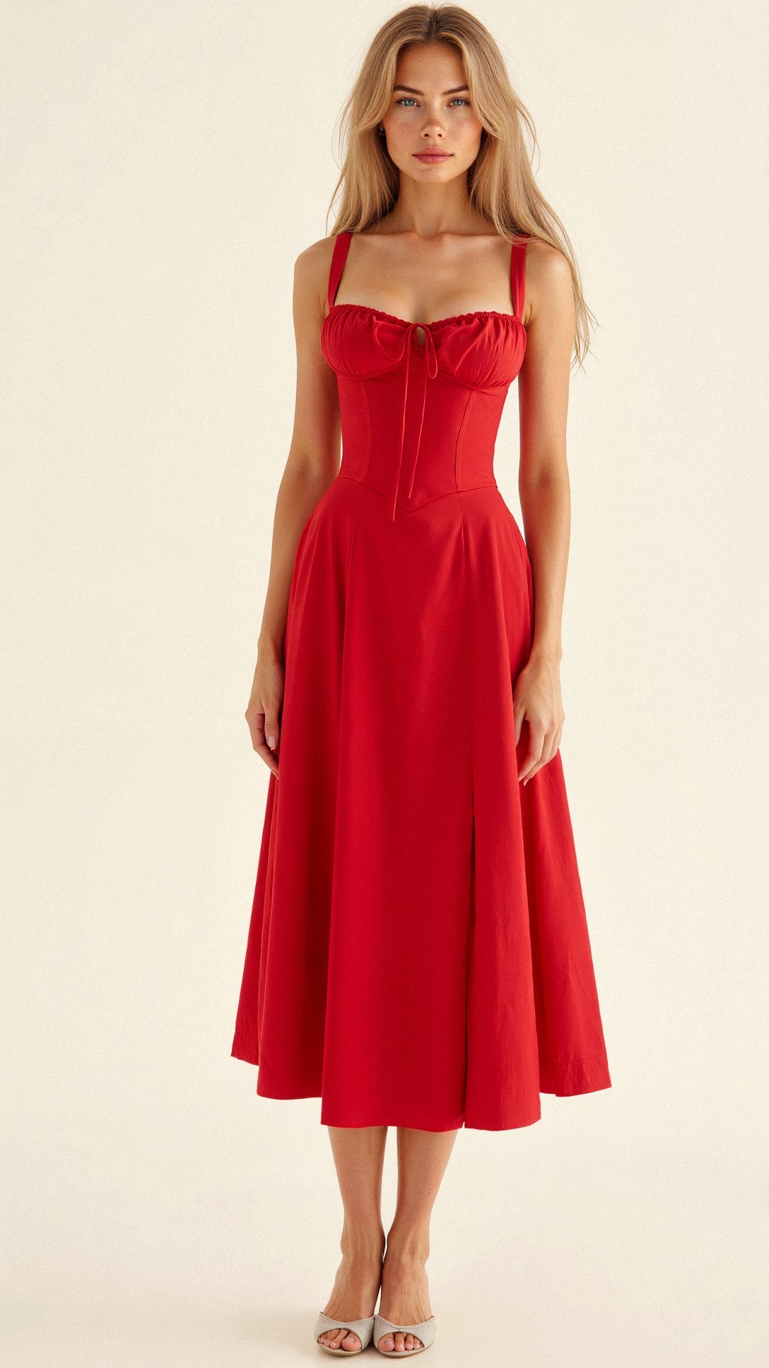 Vanessa - Elegant Corset Midi Dress with Flowing Skirt