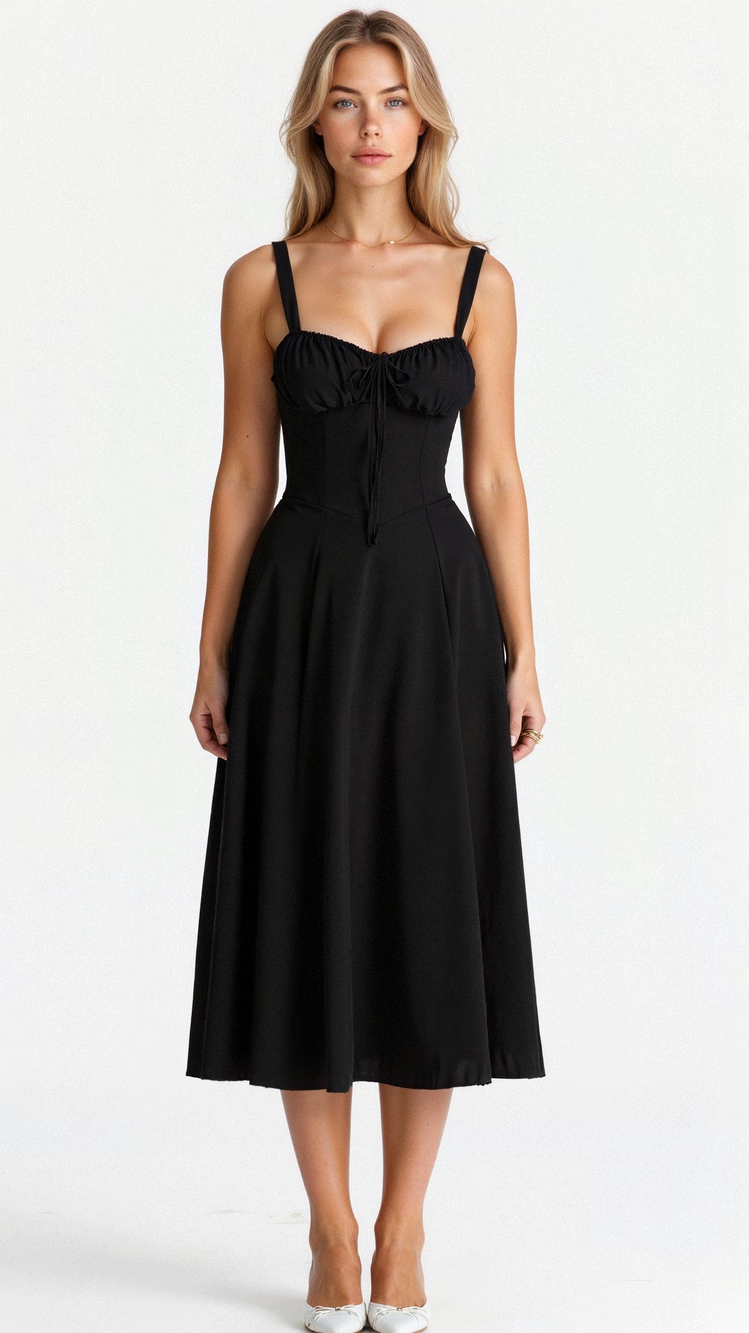 Vanessa - Elegant Corset Midi Dress with Flowing Skirt