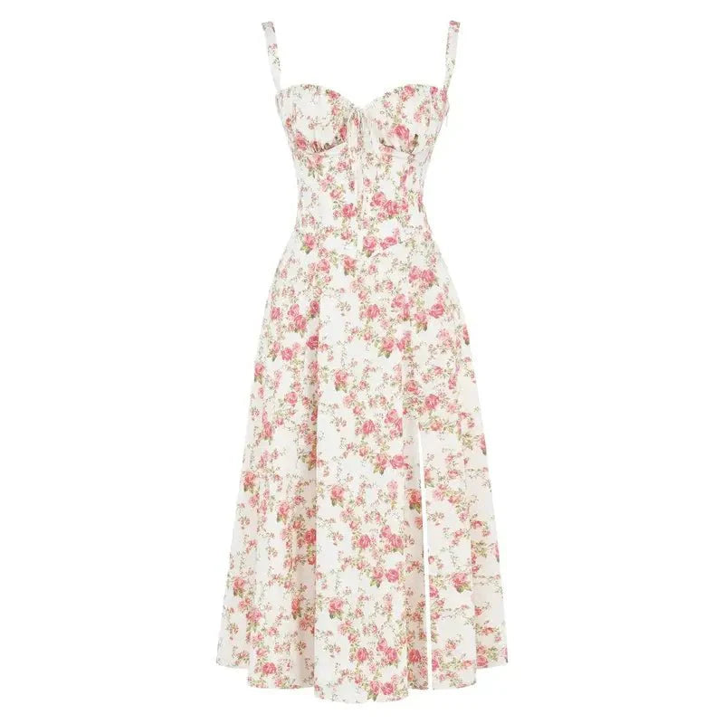 Vanessa - Elegant Corset Midi Dress with Flowing Skirt