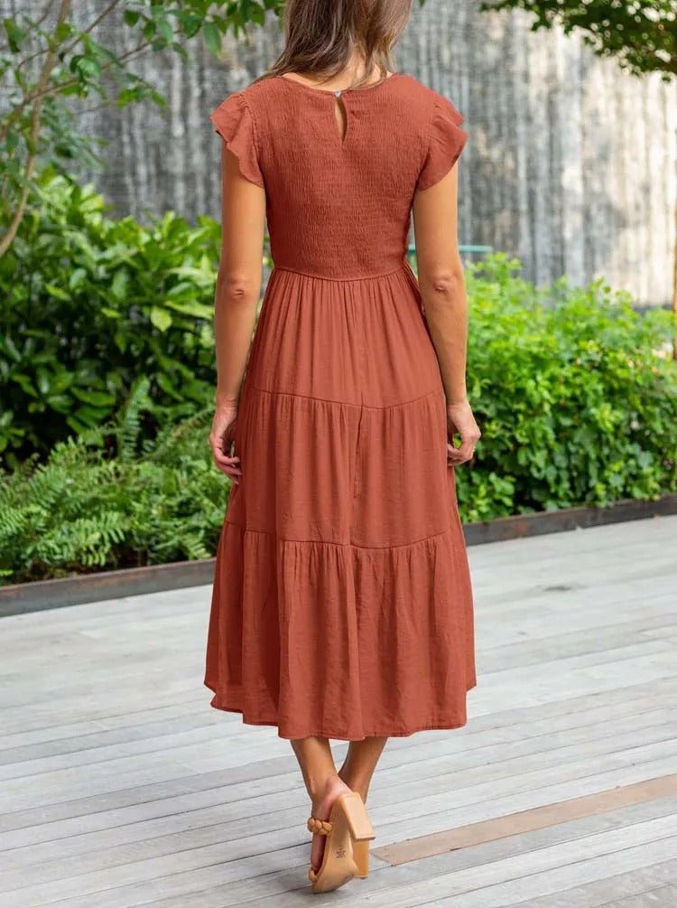 Leana - Flowing A-Line Midi Dress for Elegant and Comfortable Style