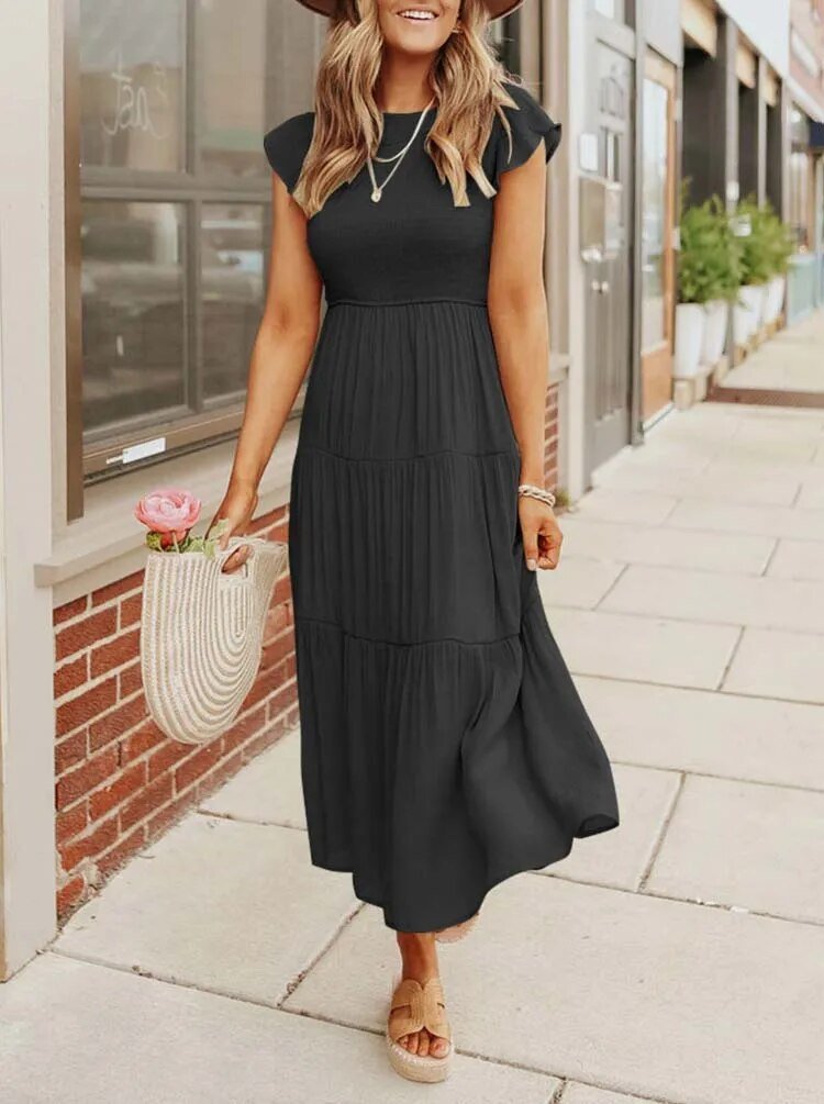 Leana - Flowing A-Line Midi Dress for Elegant and Comfortable Style