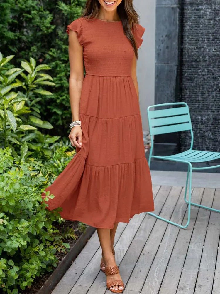 Leana - Flowing A-Line Midi Dress for Elegant and Comfortable Style