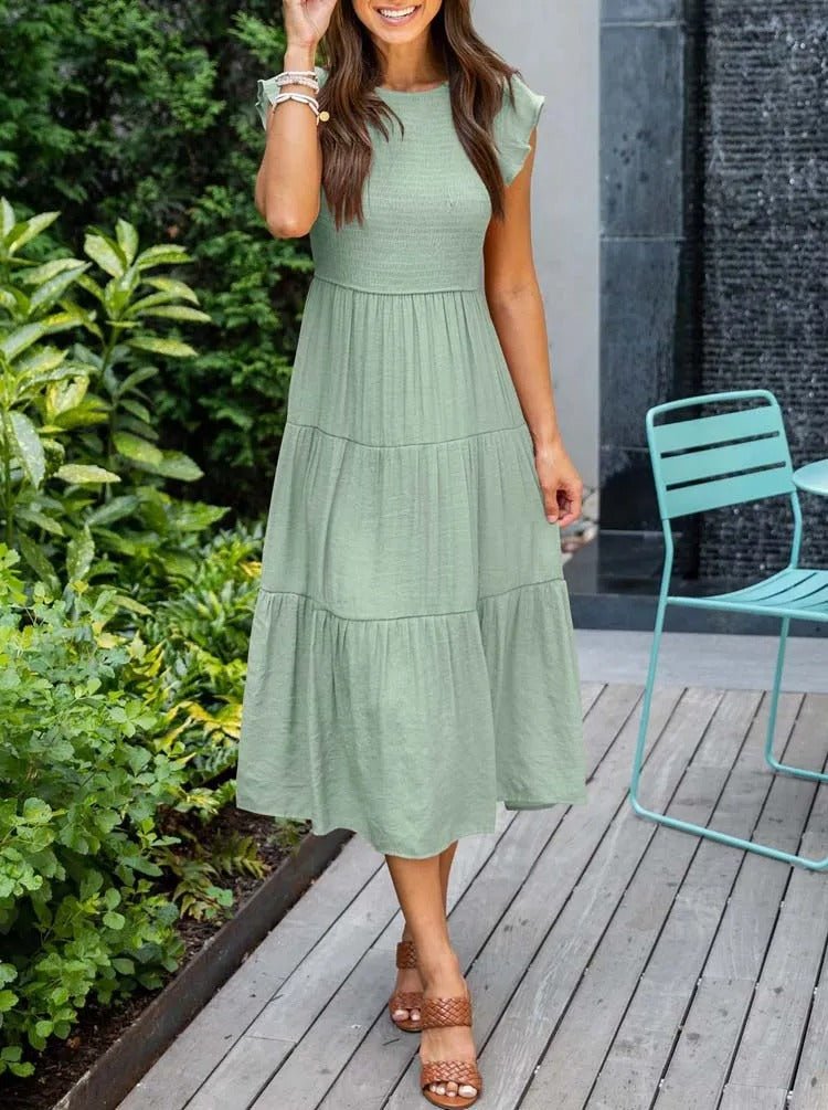 Leana - Flowing A-Line Midi Dress for Elegant and Comfortable Style