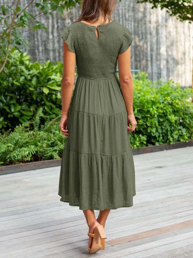 Leana - Flowing A-Line Midi Dress for Elegant and Comfortable Style