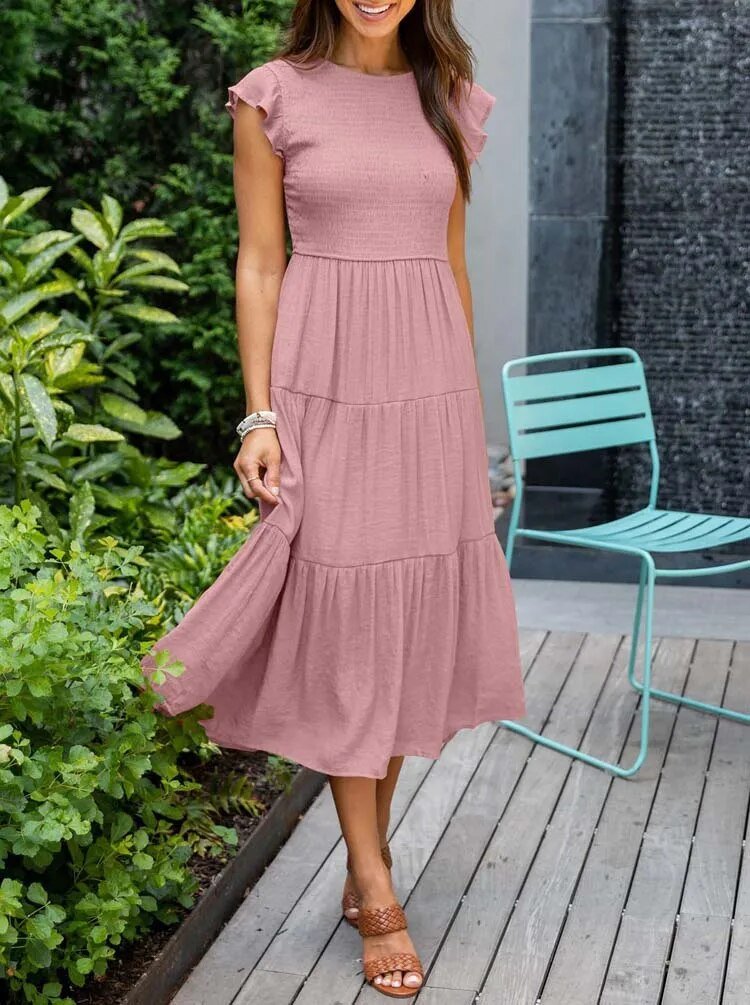 Leana - Flowing A-Line Midi Dress for Elegant and Comfortable Style