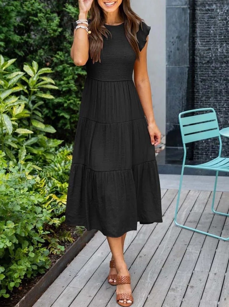 Leana - Flowing A-Line Midi Dress for Elegant and Comfortable Style
