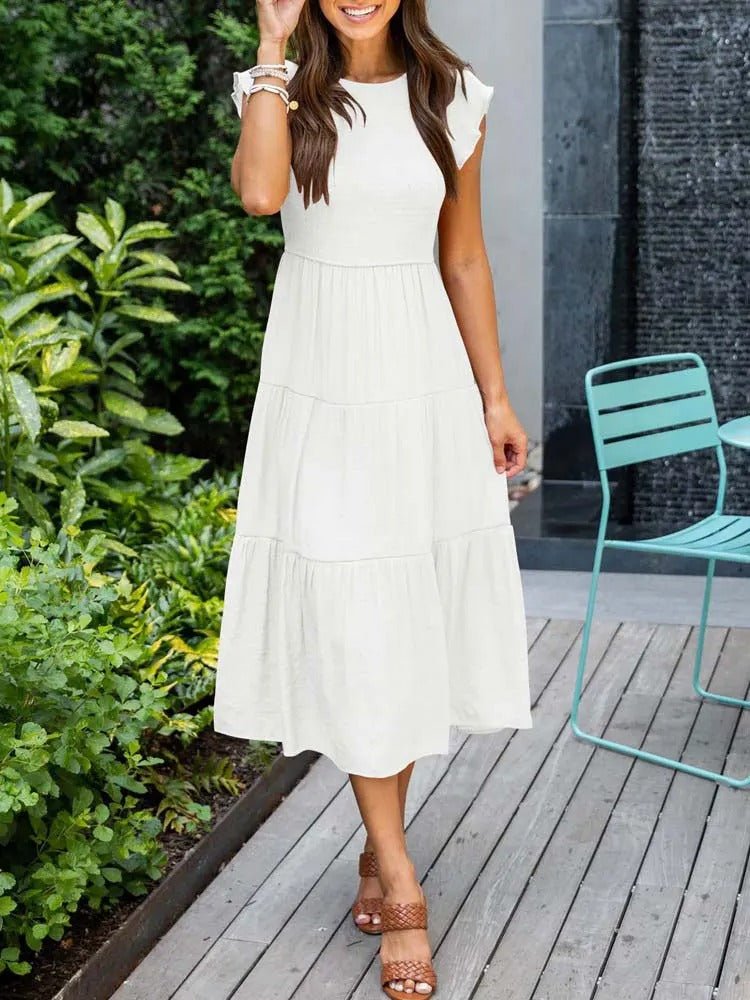 Leana - Flowing A-Line Midi Dress for Elegant and Comfortable Style