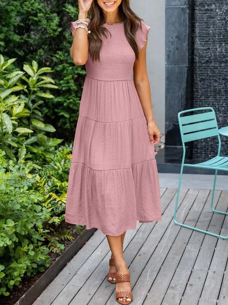 Leana - Flowing A-Line Midi Dress for Elegant and Comfortable Style