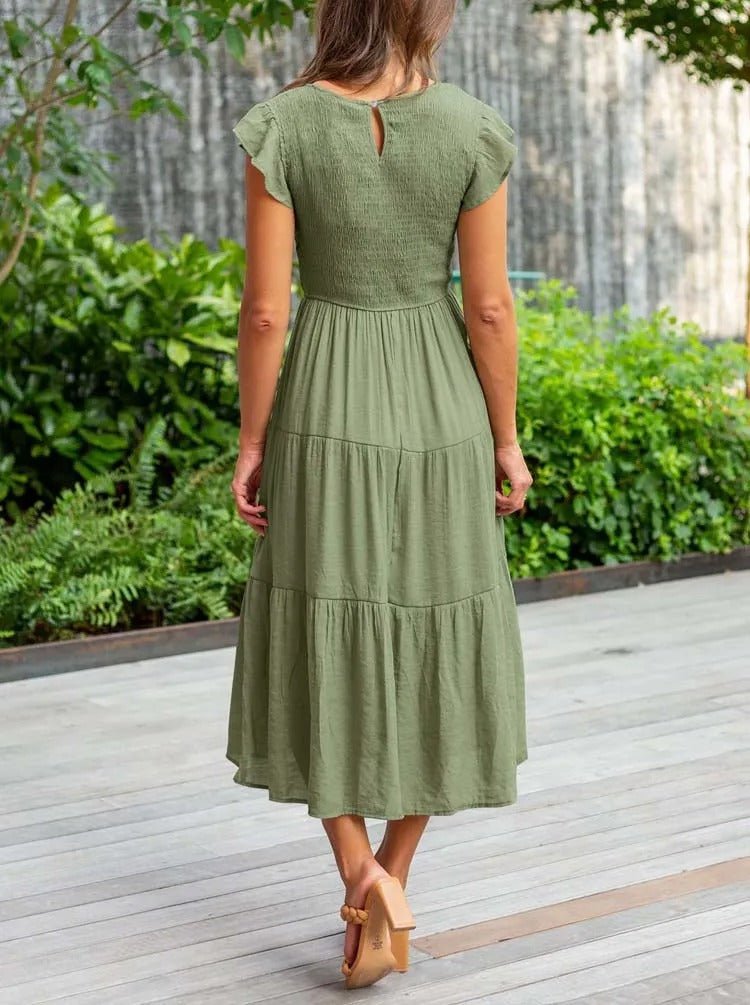 Leana - Flowing A-Line Midi Dress for Elegant and Comfortable Style