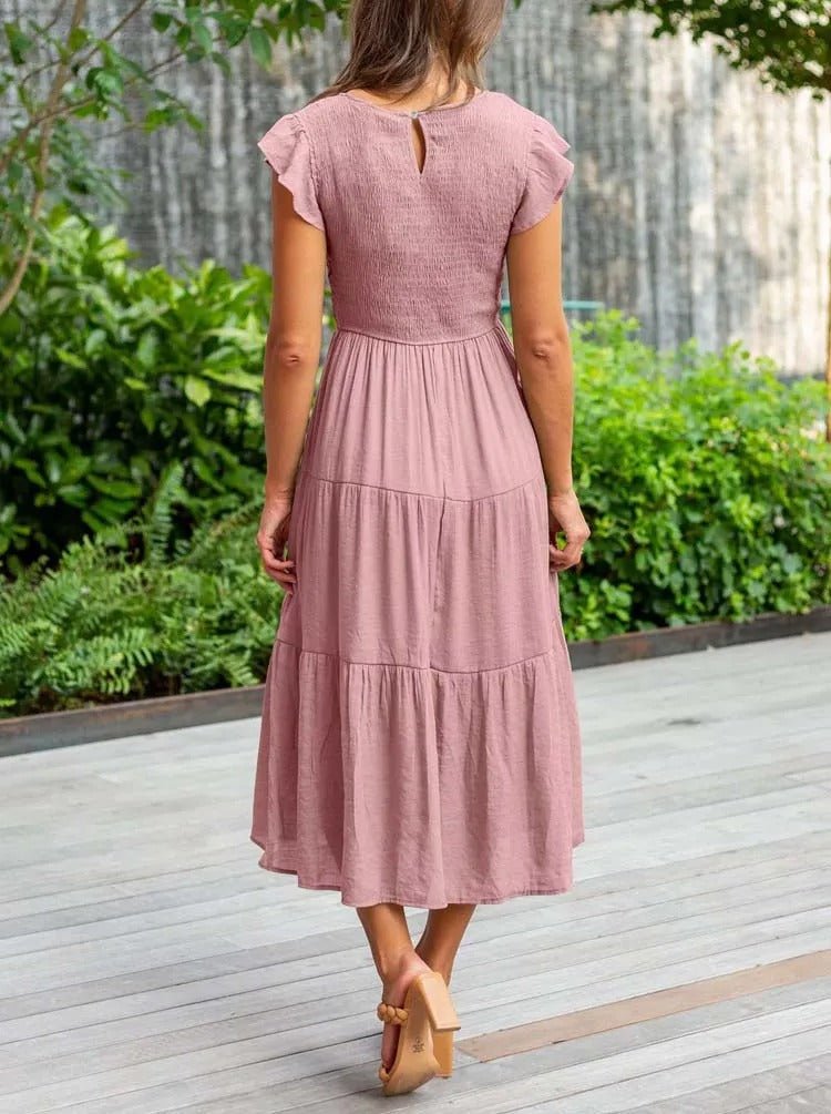 Leana - Flowing A-Line Midi Dress for Elegant and Comfortable Style
