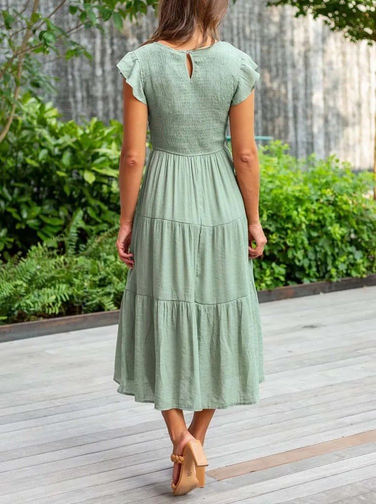 Leana - Flowing A-Line Midi Dress for Elegant and Comfortable Style