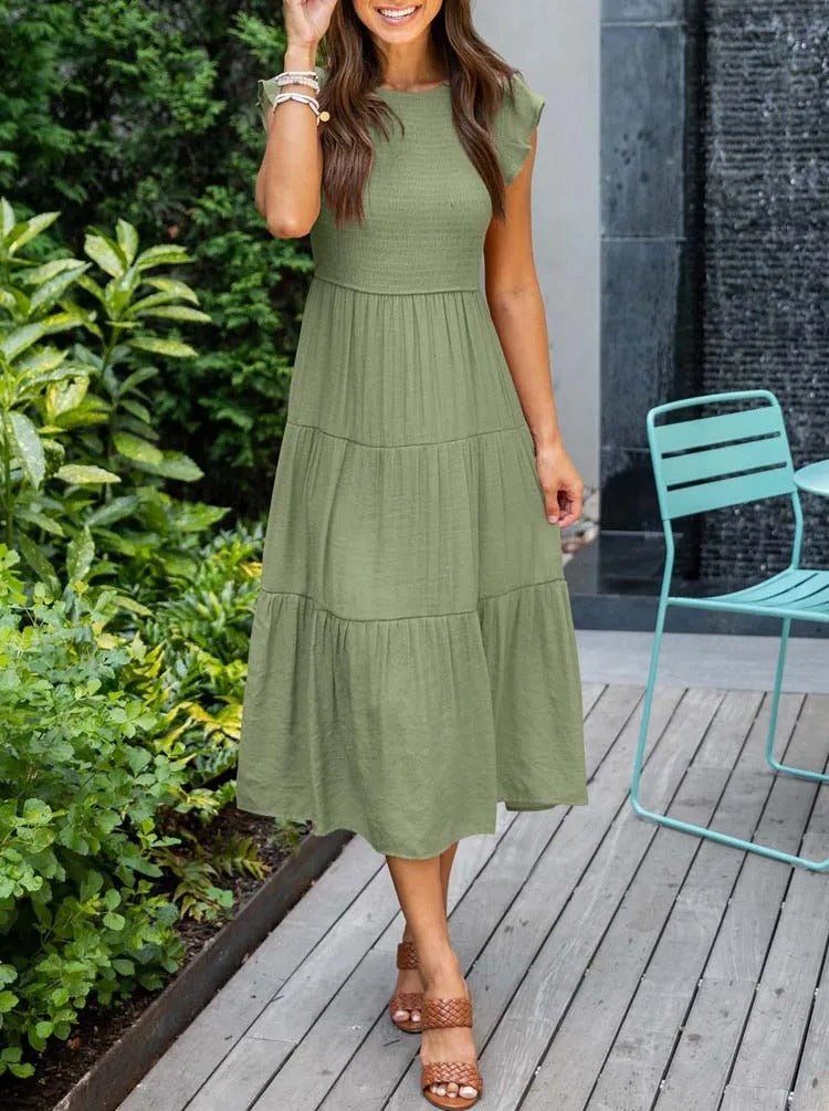 Leana - Flowing A-Line Midi Dress for Elegant and Comfortable Style