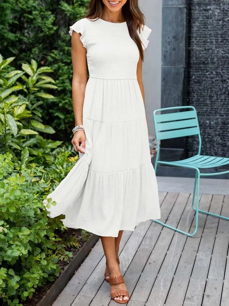 Leana - Flowing A-Line Midi Dress for Elegant and Comfortable Style