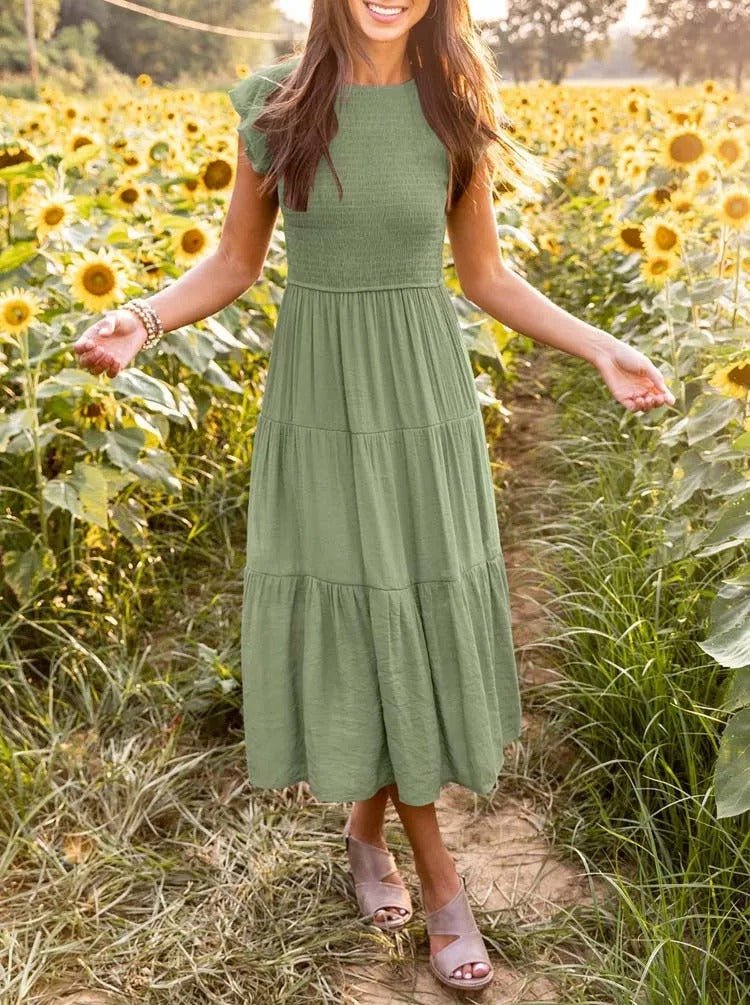 Leana - Flowing A-Line Midi Dress for Elegant and Comfortable Style
